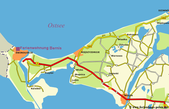 Ferienhaus Polen - Ferienhaus Bernis  in Karsibor /Swionujscie 8Swinem�nde) an der Ostsee/Polen